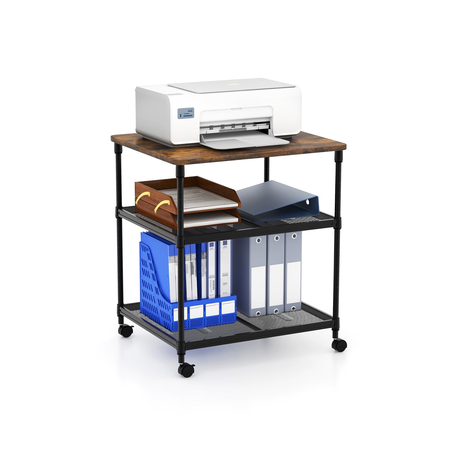 3 Tier Printer Stand, Adjustable Shelf, Swivel Wheels, Coffee Laptop Tables & Printer Stands Coffee at Gallery Canada