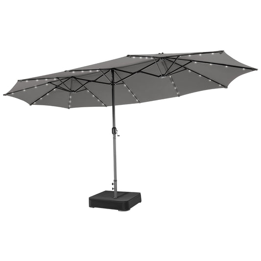 15 Feet Double-Sided Patio Umbrella With 48 LED Lights, Gray Outdoor Umbrellas Gray at Gallery Canada