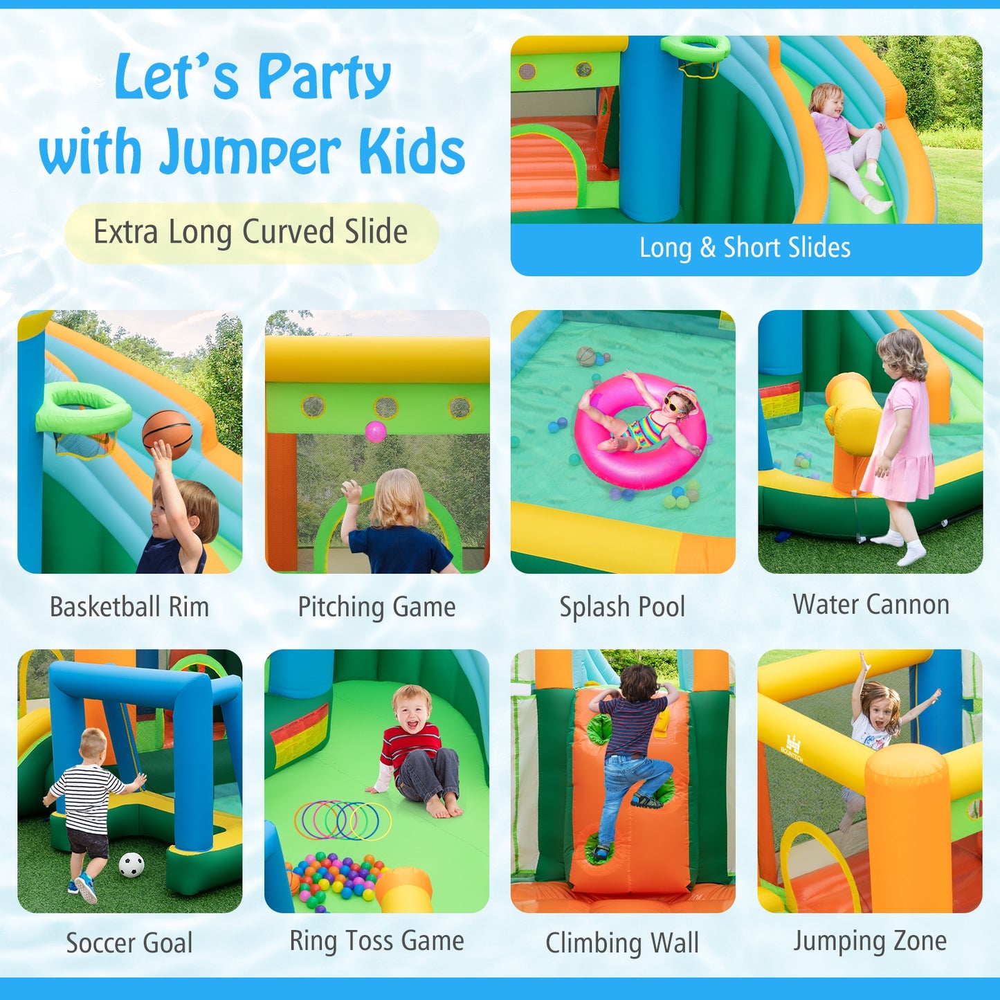 Inflatable Water Slide Blowup Bounce House with Dual Slides and Splash Pool (Without Blower), Green Bounce House at Gallery Canada