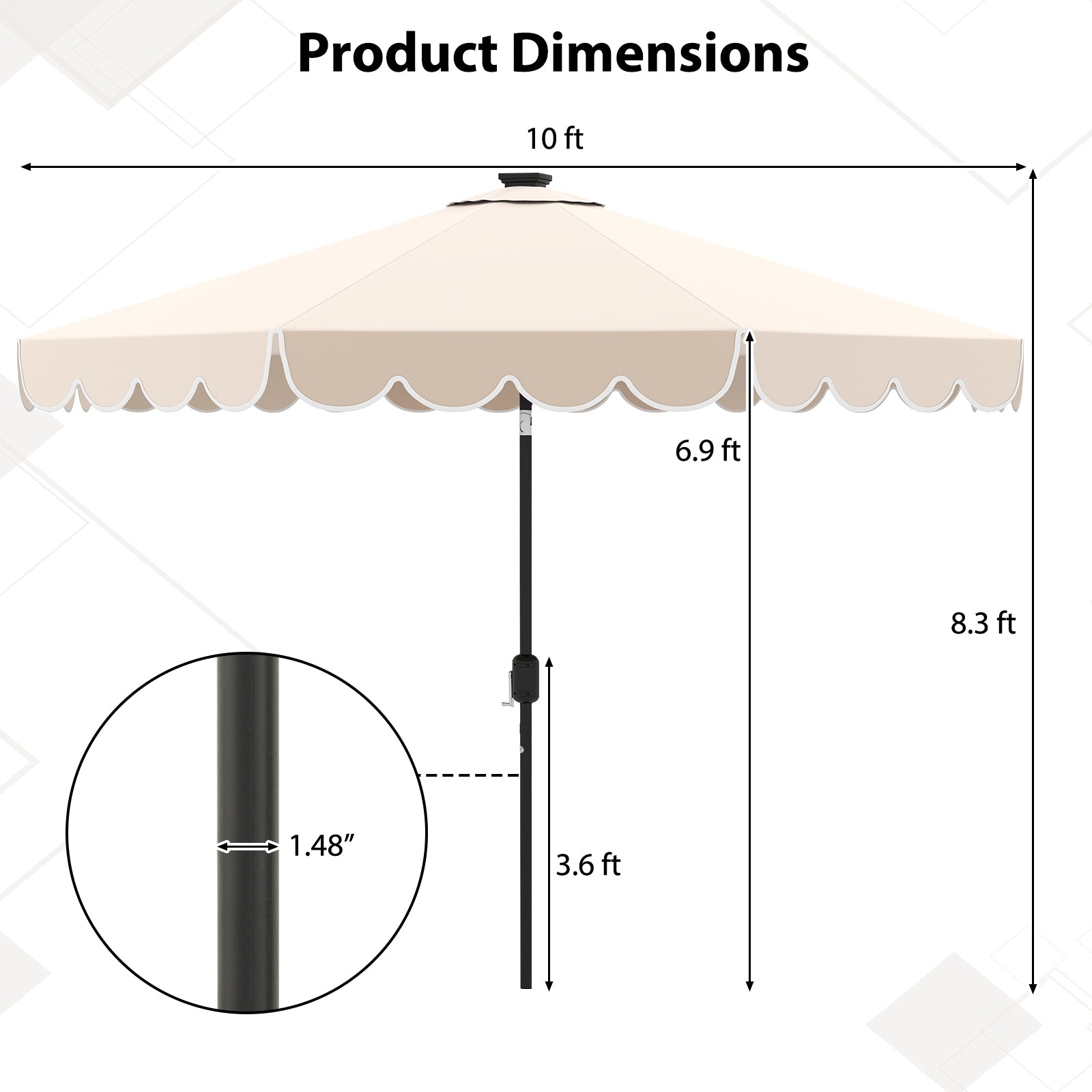 10 Feet Solar Patio Umbrella with 24 LED Lights, Beige Outdoor Umbrellas at Gallery Canada