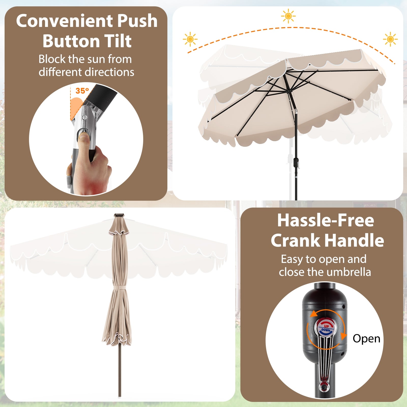 10 Feet Solar Patio Umbrella with 24 LED Lights, Beige Outdoor Umbrellas at Gallery Canada