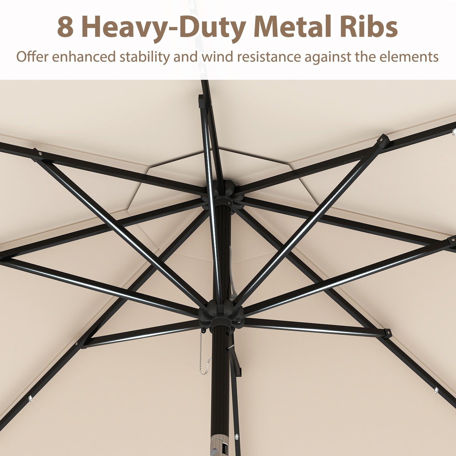 10 Feet Solar Patio Umbrella with 24 LED Lights, Beige Outdoor Umbrellas at Gallery Canada