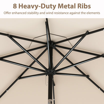 10 Feet Solar Patio Umbrella with 24 LED Lights, Beige Outdoor Umbrellas at Gallery Canada