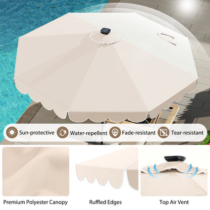 10 Feet Solar Patio Umbrella with 24 LED Lights, Beige Outdoor Umbrellas at Gallery Canada