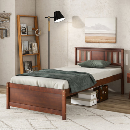 Wooden Platform Bed with Headboard and Slat Support-Twin Size, Walnut Simple Bed Frame at Gallery Canada
