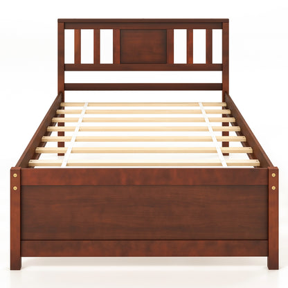 Wooden Platform Bed with Headboard and Slat Support-Twin Size, Walnut Simple Bed Frame Walnut at Gallery Canada