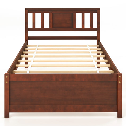Wooden Platform Bed with Headboard and Slat Support-Twin Size, Walnut Simple Bed Frame Walnut at Gallery Canada