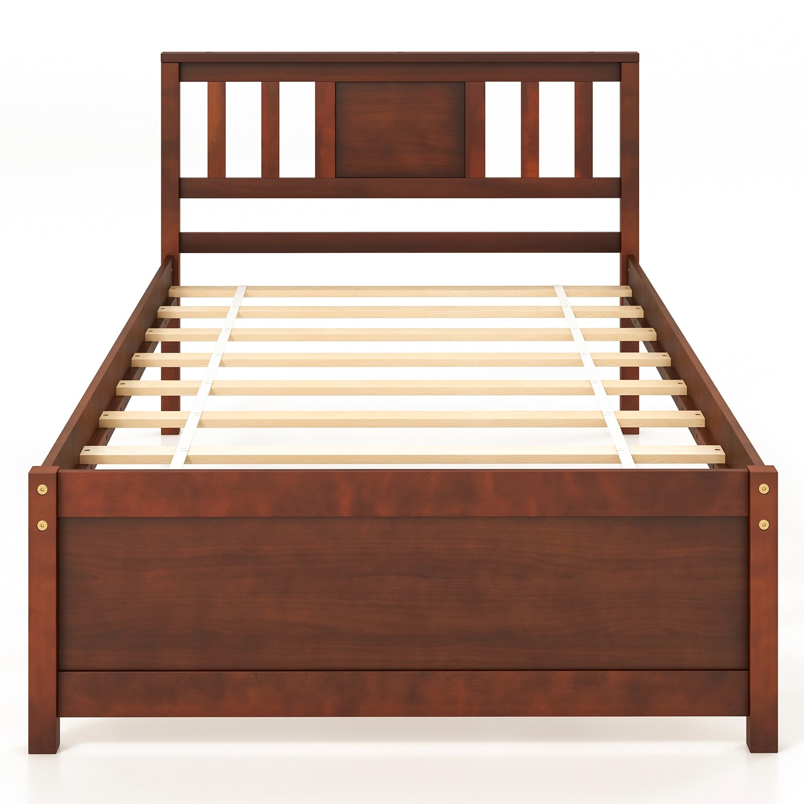 Wooden Platform Bed with Headboard and Slat Support-Twin Size, Walnut Simple Bed Frame at Gallery Canada