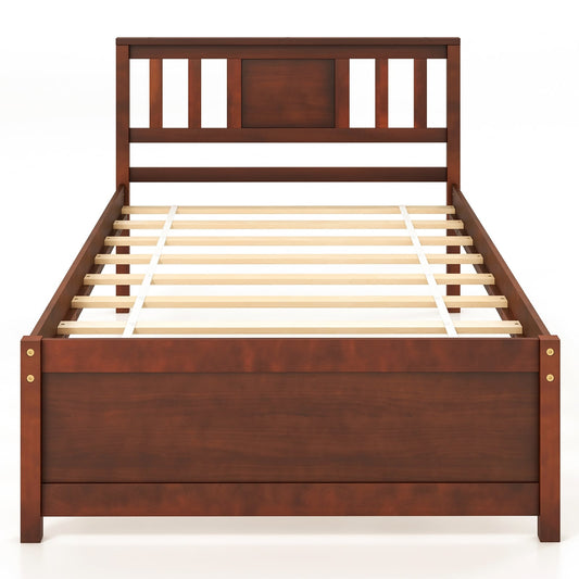 Wooden Platform Bed With Headboard, Twin Size, Walnut Simple Bed Frame Walnut at Gallery Canada