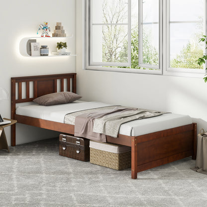 Wooden Platform Bed with Headboard and Slat Support-Twin Size, Walnut Simple Bed Frame at Gallery Canada