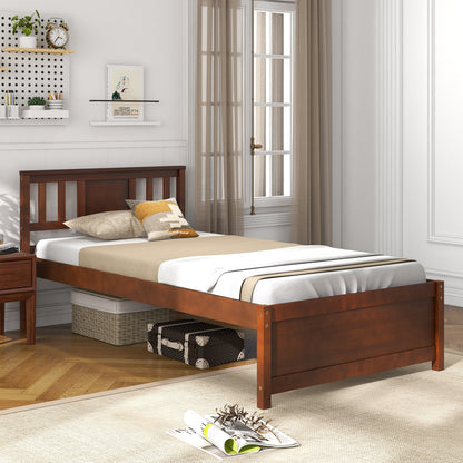 Wooden Platform Bed with Headboard and Slat Support-Twin Size, Walnut Simple Bed Frame at Gallery Canada