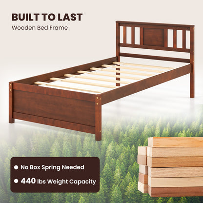 Wooden Platform Bed with Headboard and Slat Support-Twin Size, Walnut Simple Bed Frame at Gallery Canada