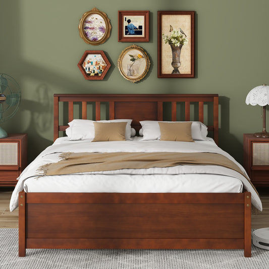 Wooden Platform Bed with Headboard and Wood Slat Support-Full Size, Walnut Simple Bed Frame Walnut at Gallery Canada