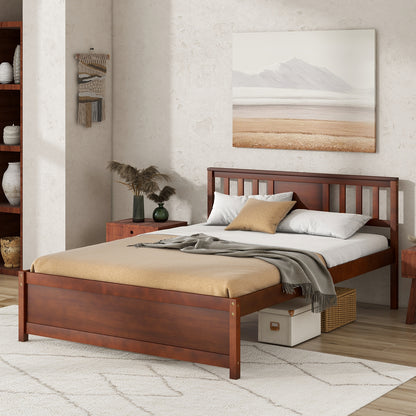 Wooden Platform Bed with Headboard and Wood Slat Support-Full Size, Walnut Simple Bed Frame at Gallery Canada
