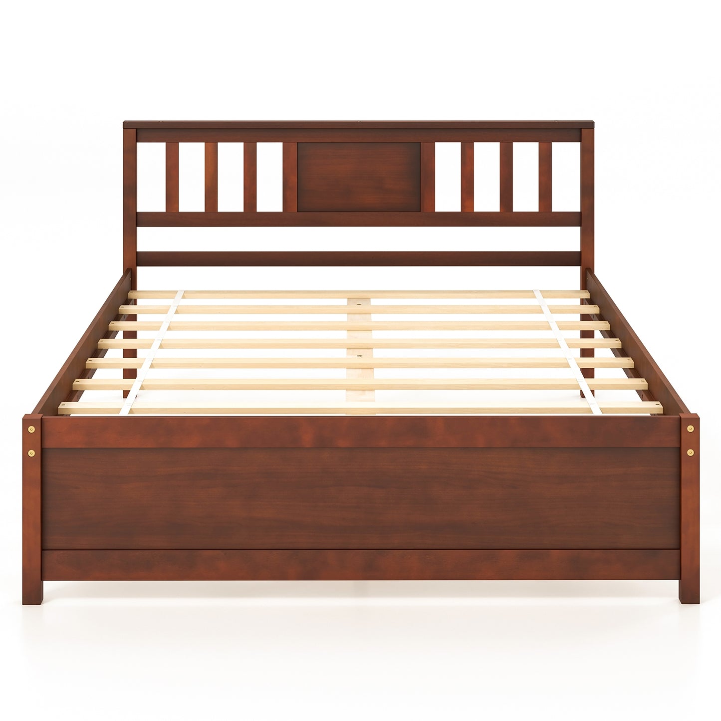 Wooden Platform Bed with Headboard and Wood Slat Support-Full Size, Walnut Simple Bed Frame at Gallery Canada