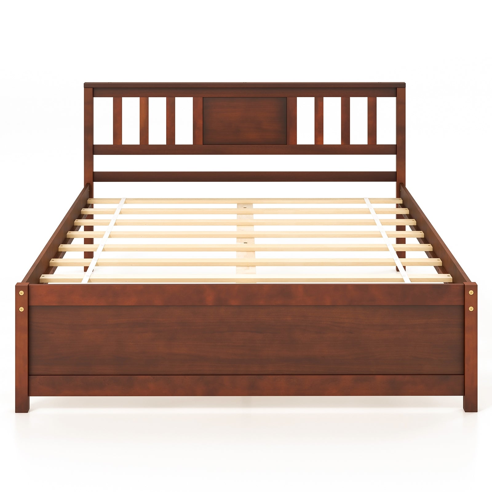 Wooden Platform Bed with Headboard and Wood Slat Support-Full Size, Walnut Simple Bed Frame Walnut at Gallery Canada
