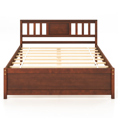 Wooden Platform Bed with Headboard and Wood Slat Support-Full Size, Walnut Simple Bed Frame Walnut at Gallery Canada