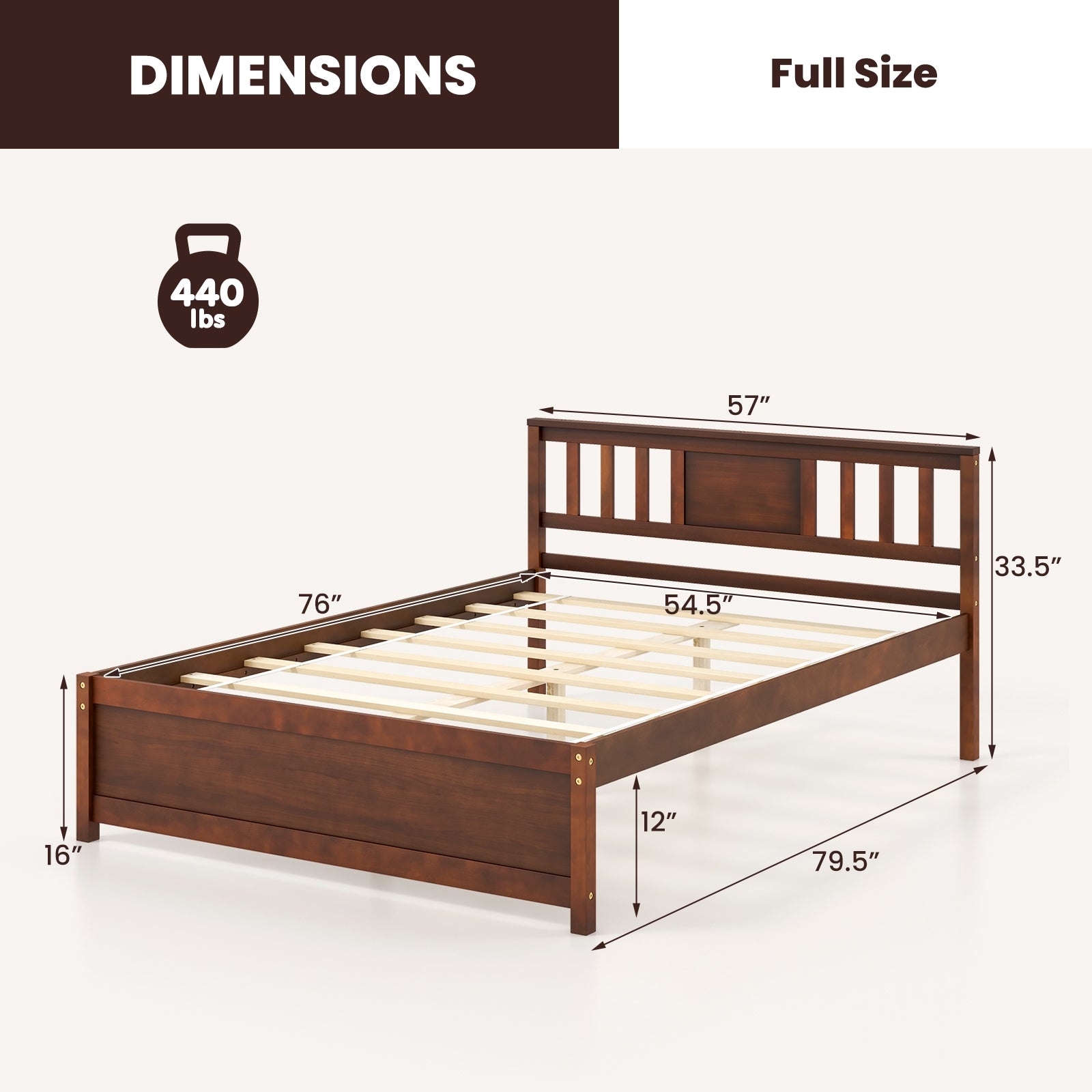 Wooden Platform Bed with Headboard and Wood Slat Support-Full Size, Walnut Simple Bed Frame at Gallery Canada