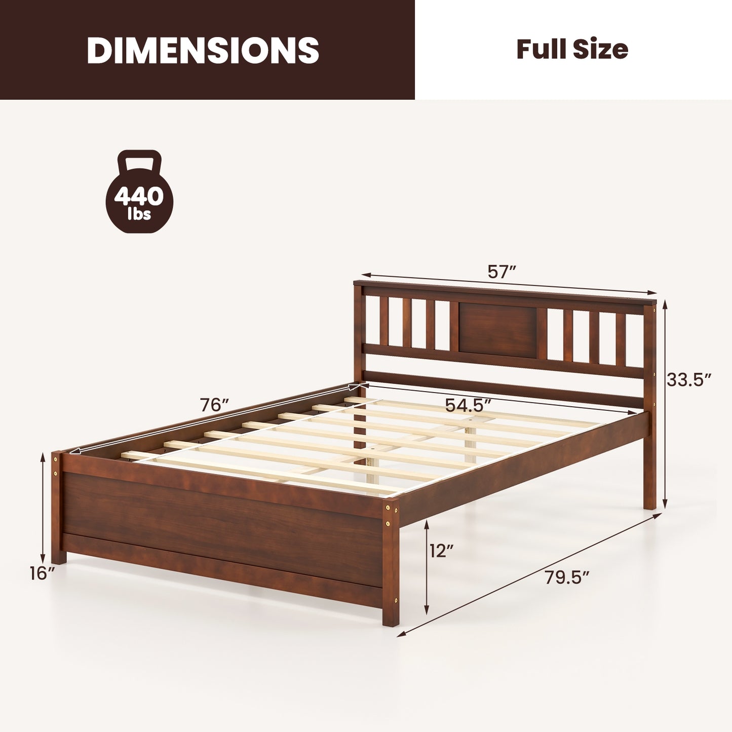 Wooden Platform Bed with Headboard and Wood Slat Support-Full Size, Walnut Simple Bed Frame at Gallery Canada