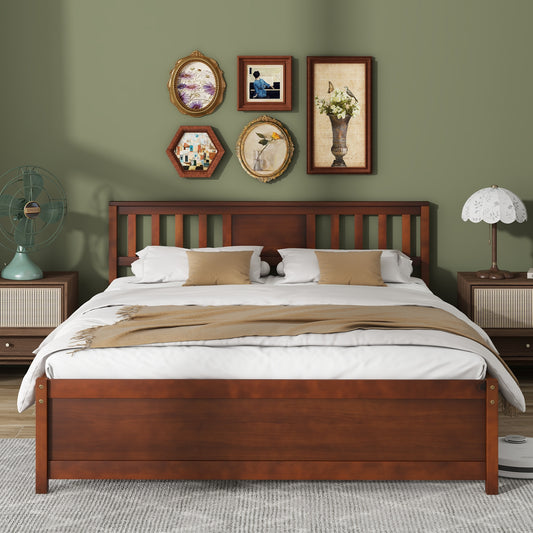 Wooden Platform Bed with Headboard and Slat Support-Queen Size, Walnut Simple Bed Frame Walnut at Gallery Canada