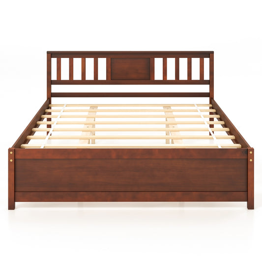 Wooden Platform Bed With Headboard, Queen Size, Walnut Simple Bed Frame Walnut at Gallery Canada