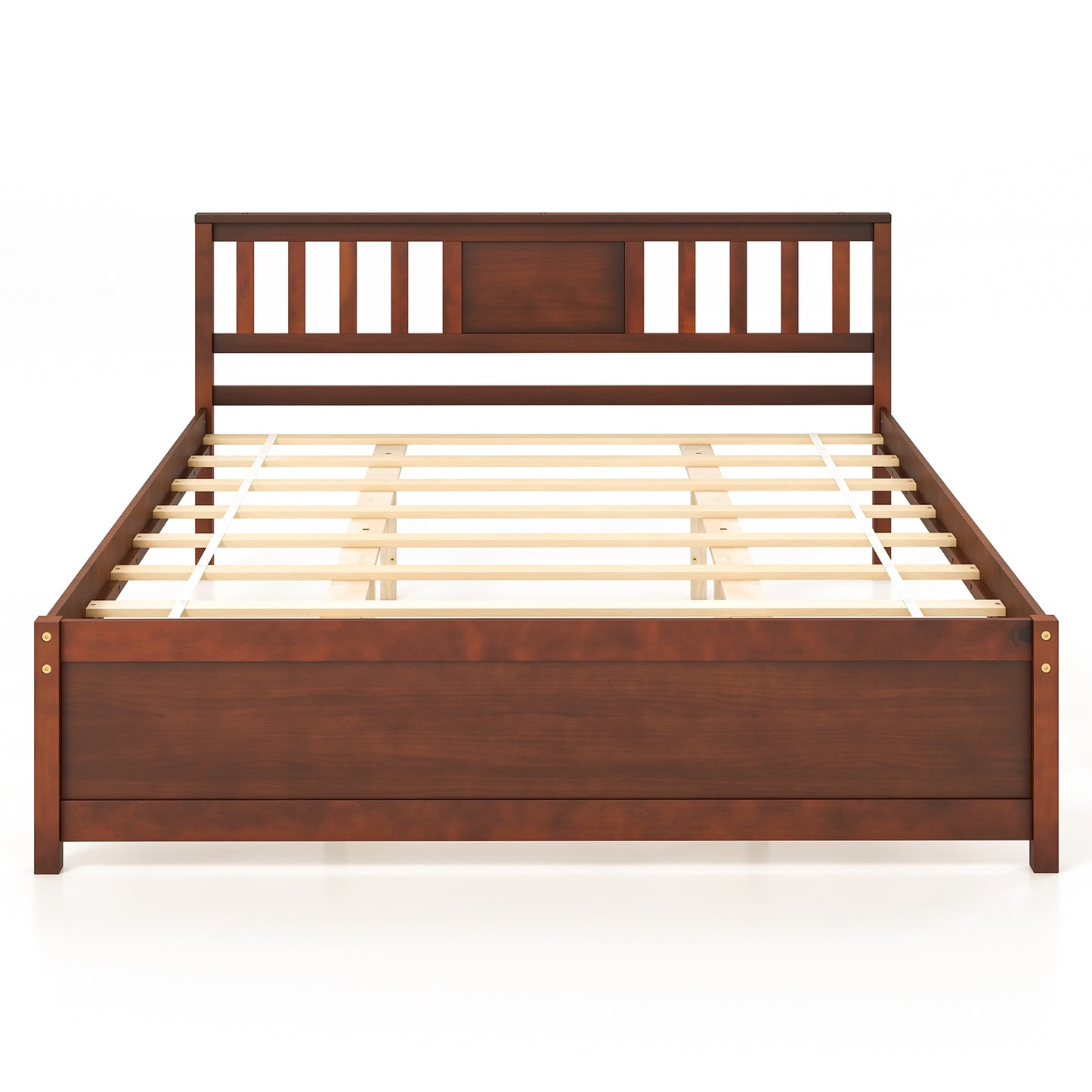 Wooden Platform Bed with Headboard and Slat Support-Queen Size, Walnut Simple Bed Frame Walnut at Gallery Canada