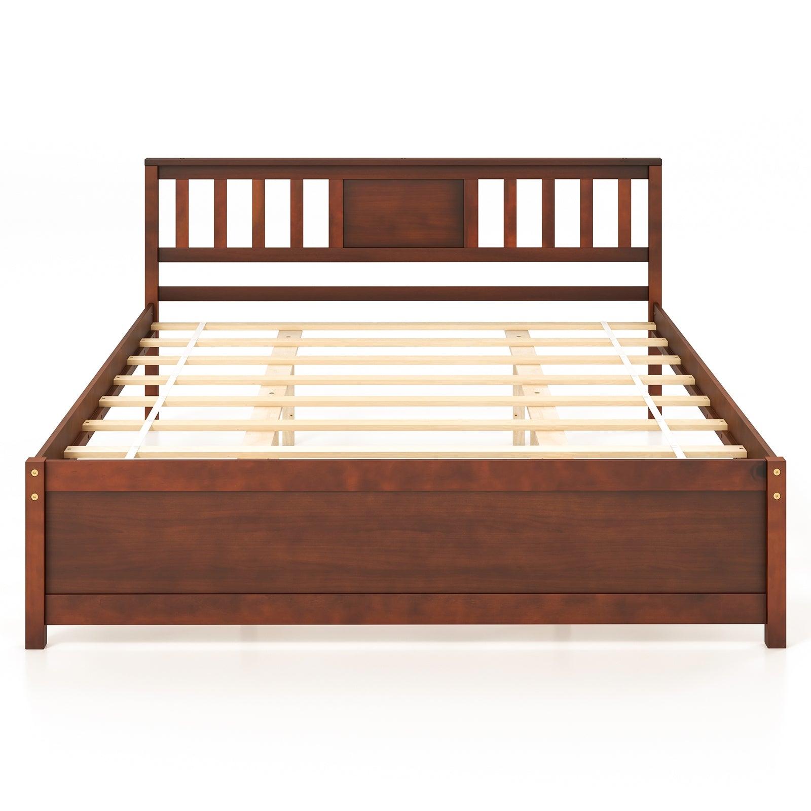 Wooden Platform Bed with Headboard and Slat Support-Queen Size, Walnut Simple Bed Frame Walnut at Gallery Canada