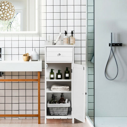 Wooden Bathroom Floor Storage Cabinet With Drawer, White Floor Cabinets at Gallery Canada