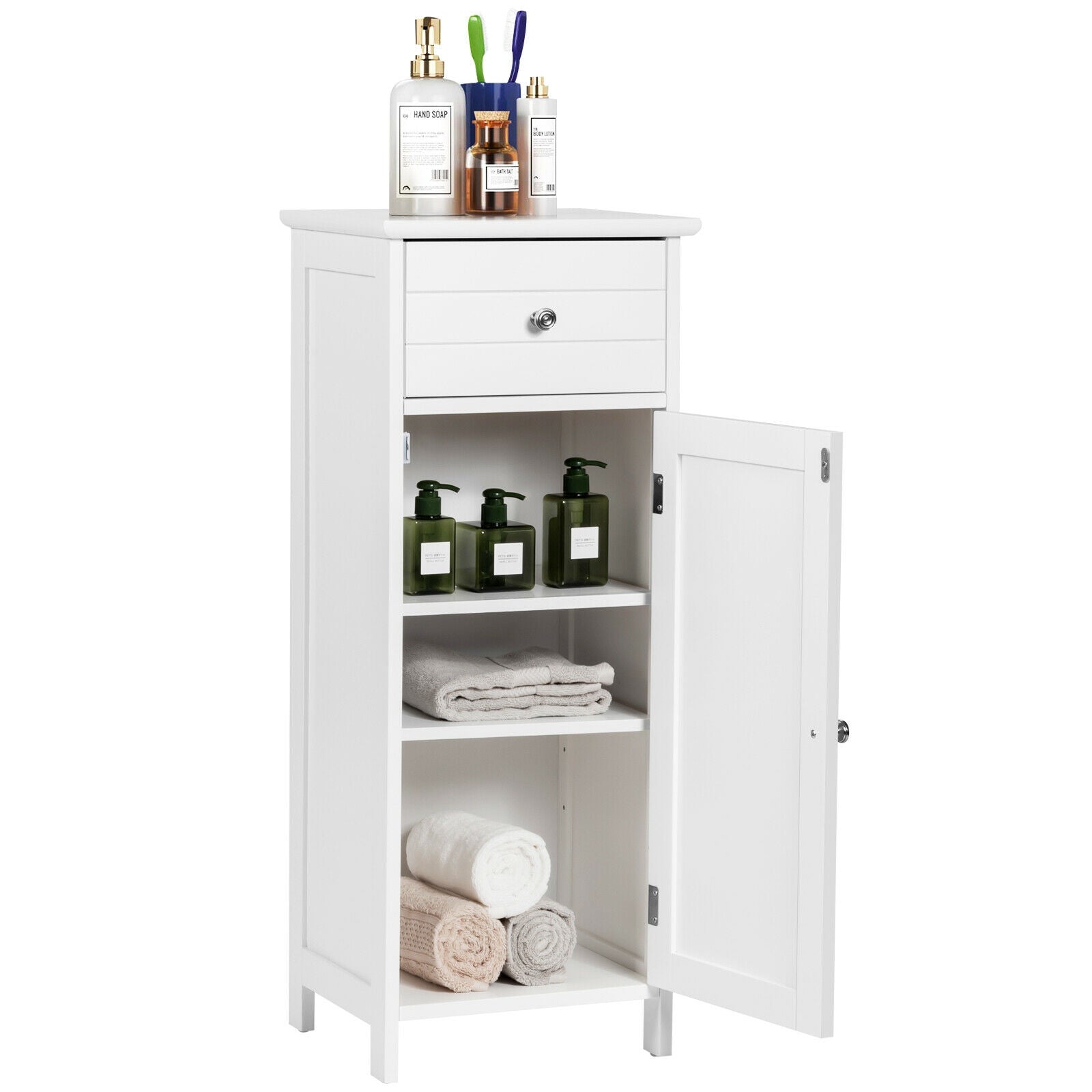 Wooden Bathroom Floor Storage Cabinet With Drawer, White Floor Cabinets at Gallery Canada