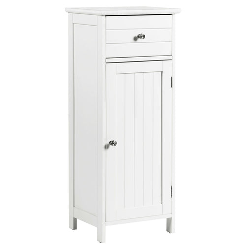 Wooden Bathroom Floor Storage Cabinet With Drawer, White