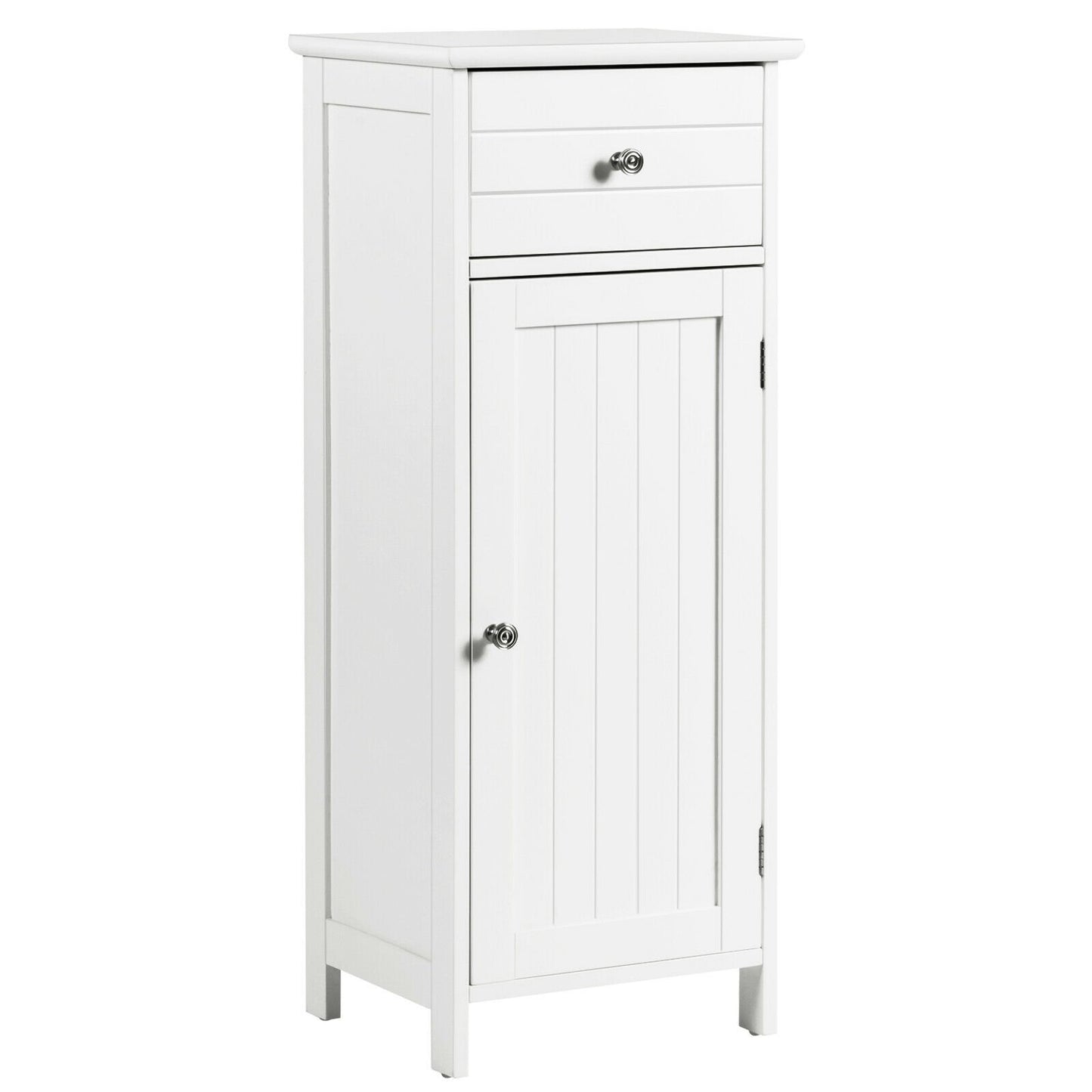 Wooden Bathroom Floor Storage Cabinet with Drawer and Shelf, White - Gallery Canada