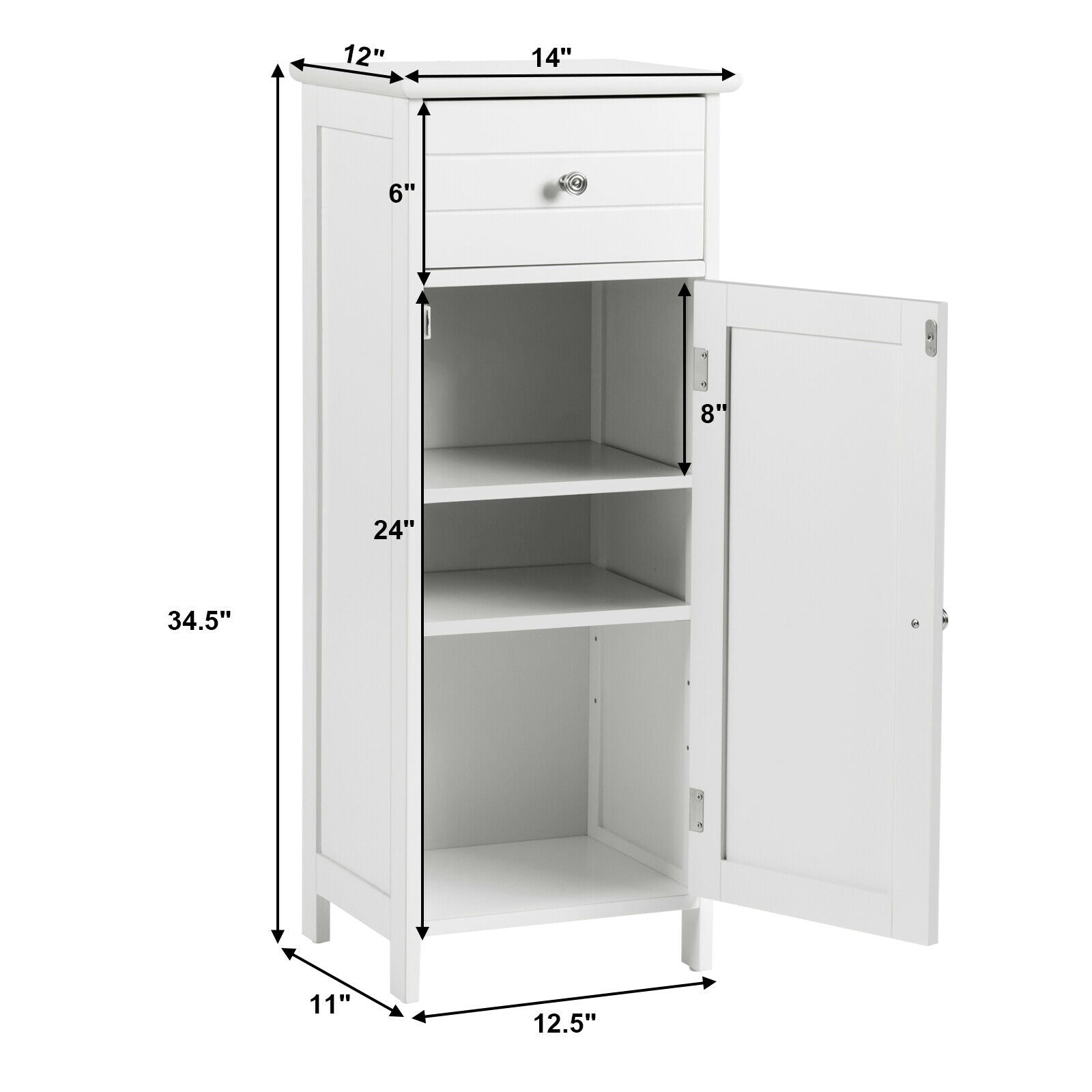 Wooden Bathroom Floor Storage Cabinet With Drawer, White Floor Cabinets at Gallery Canada