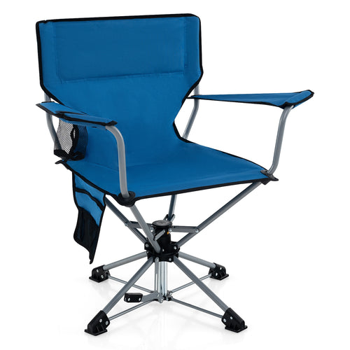360° Swivel Hunting Chair, Portable Foldable, Mesh Cup Holder, Storage Pockets, Blue