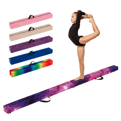 9 FT Folding Gymnastics Balance Beam with Anti-slip Base and Pine Wood Frame, Multicolor