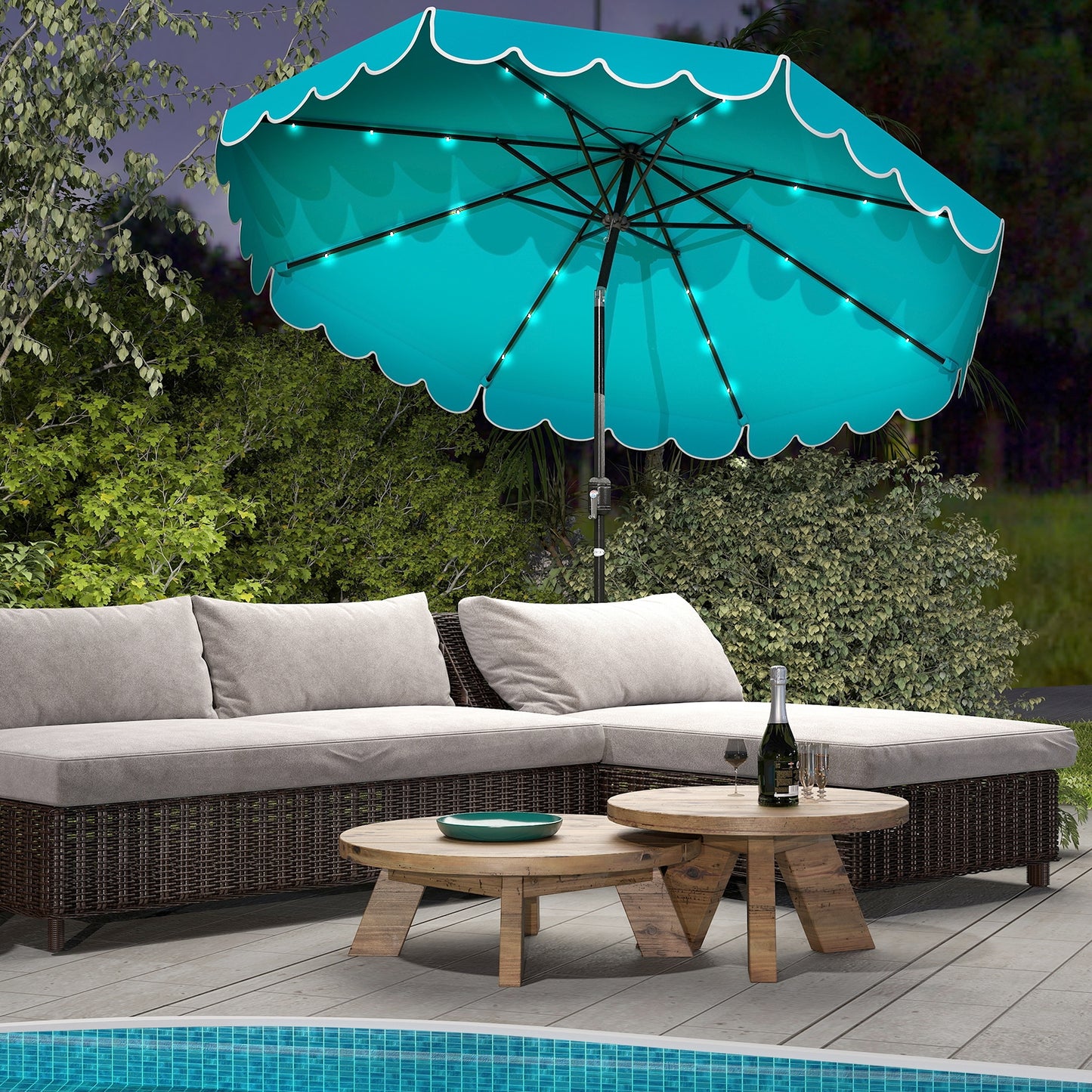 10 Feet Solar Patio Umbrella with 24 LED Lights, Turquoise Outdoor Umbrellas at Gallery Canada