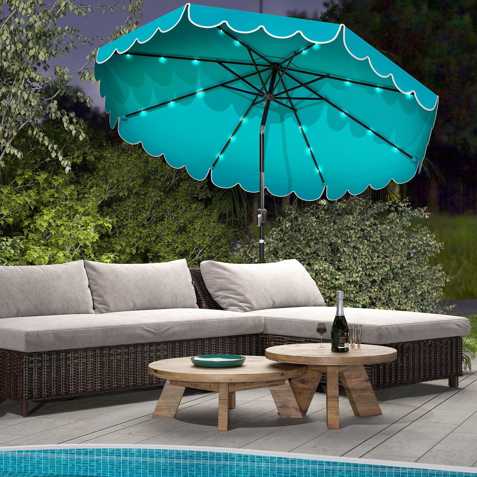 10 Feet Solar Patio Umbrella with 24 LED Lights, Turquoise Outdoor Umbrellas at Gallery Canada