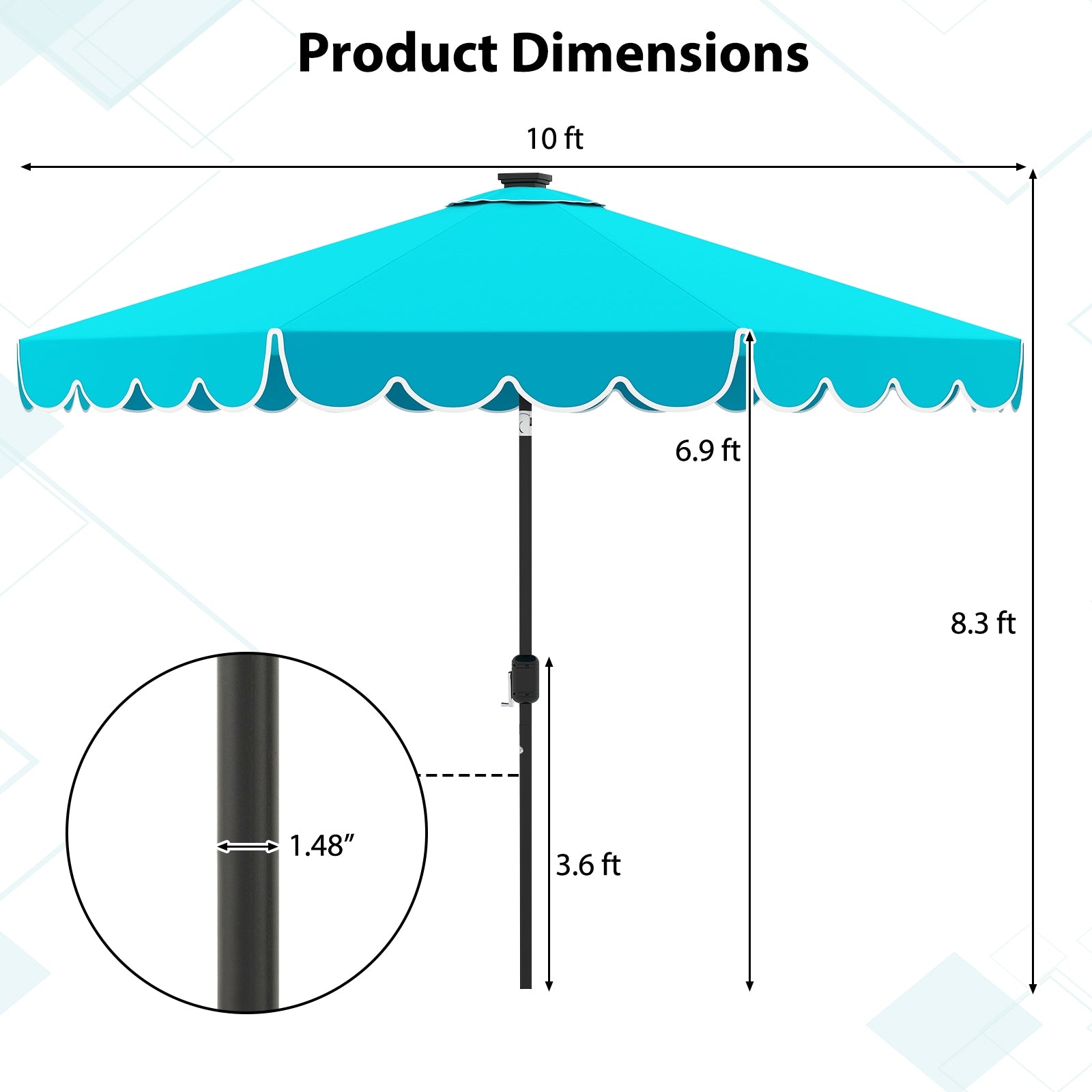 10 Feet Solar Patio Umbrella with 24 LED Lights, Turquoise Outdoor Umbrellas at Gallery Canada