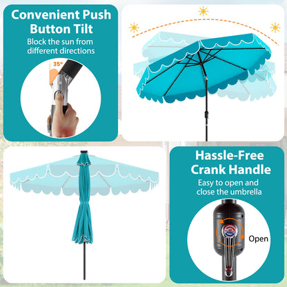 10 Feet Solar Patio Umbrella with 24 LED Lights, Turquoise Outdoor Umbrellas at Gallery Canada