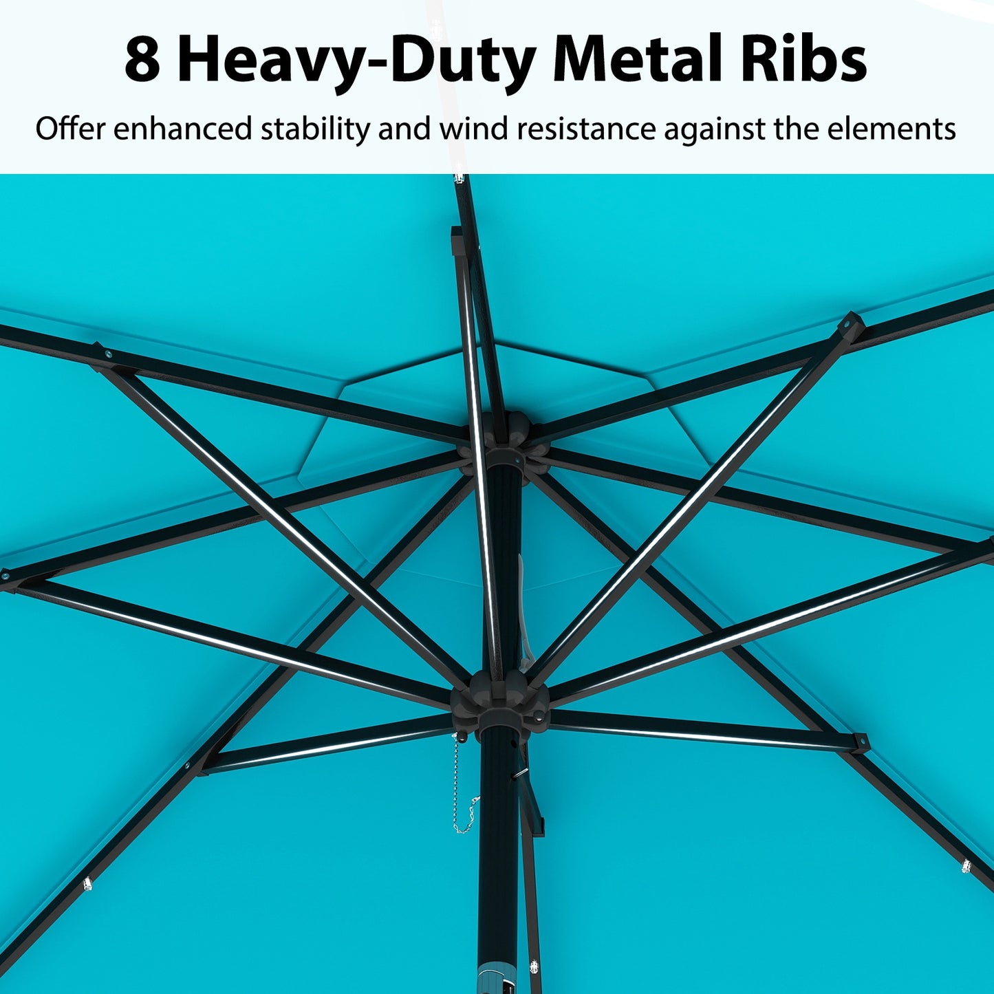 10 Feet Solar Patio Umbrella with 24 LED Lights, Turquoise Outdoor Umbrellas at Gallery Canada