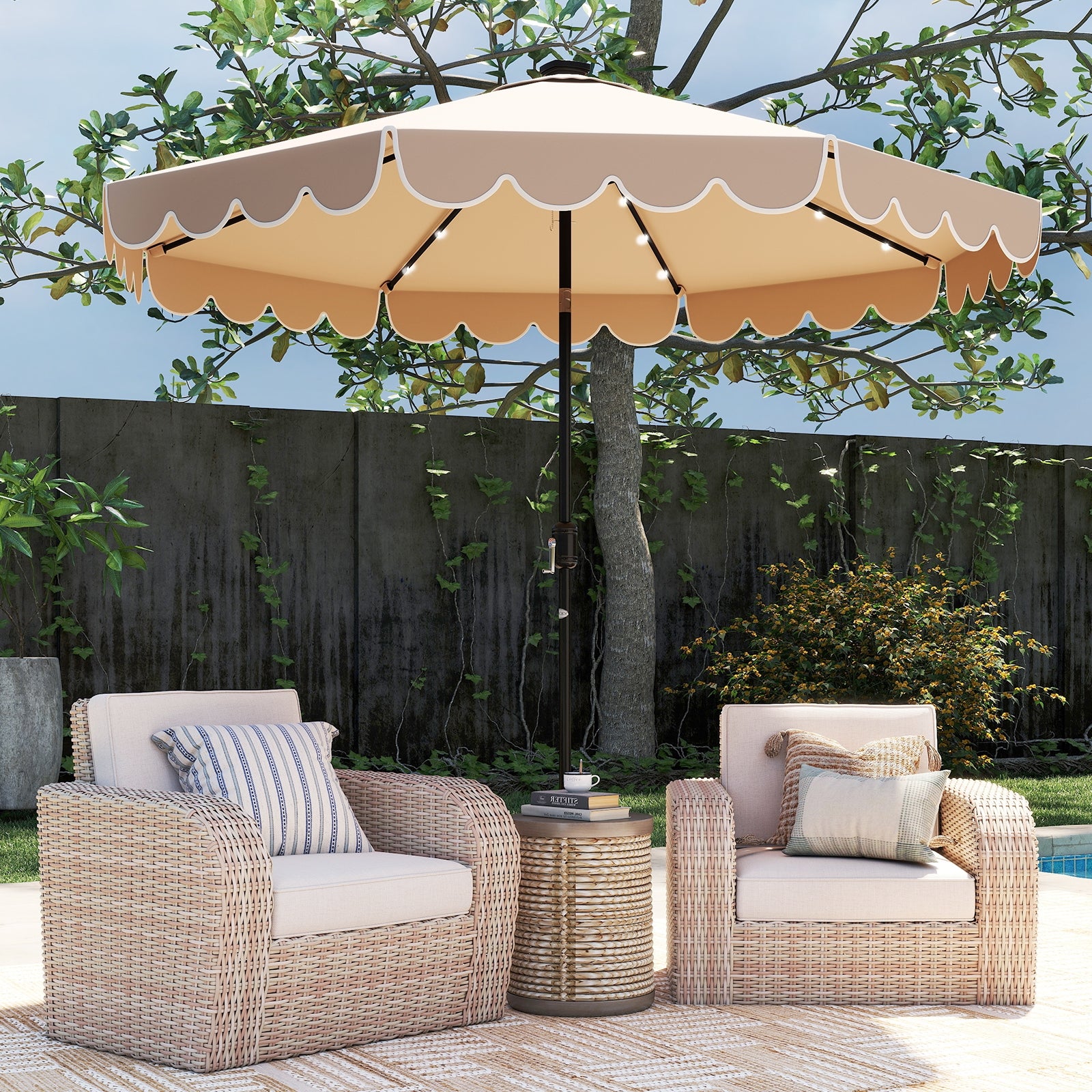 10 Feet Solar Patio Umbrella with 24 LED Lights, Coffee Outdoor Umbrellas at Gallery Canada