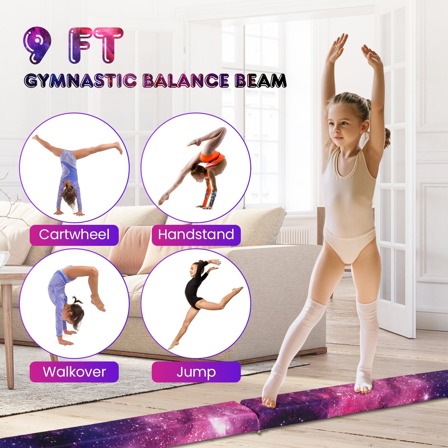 9 FT Folding Gymnastics Balance Beam with Anti-slip Base and Pine Wood Frame, Multicolor Yoga & Gym Mats at Gallery Canada