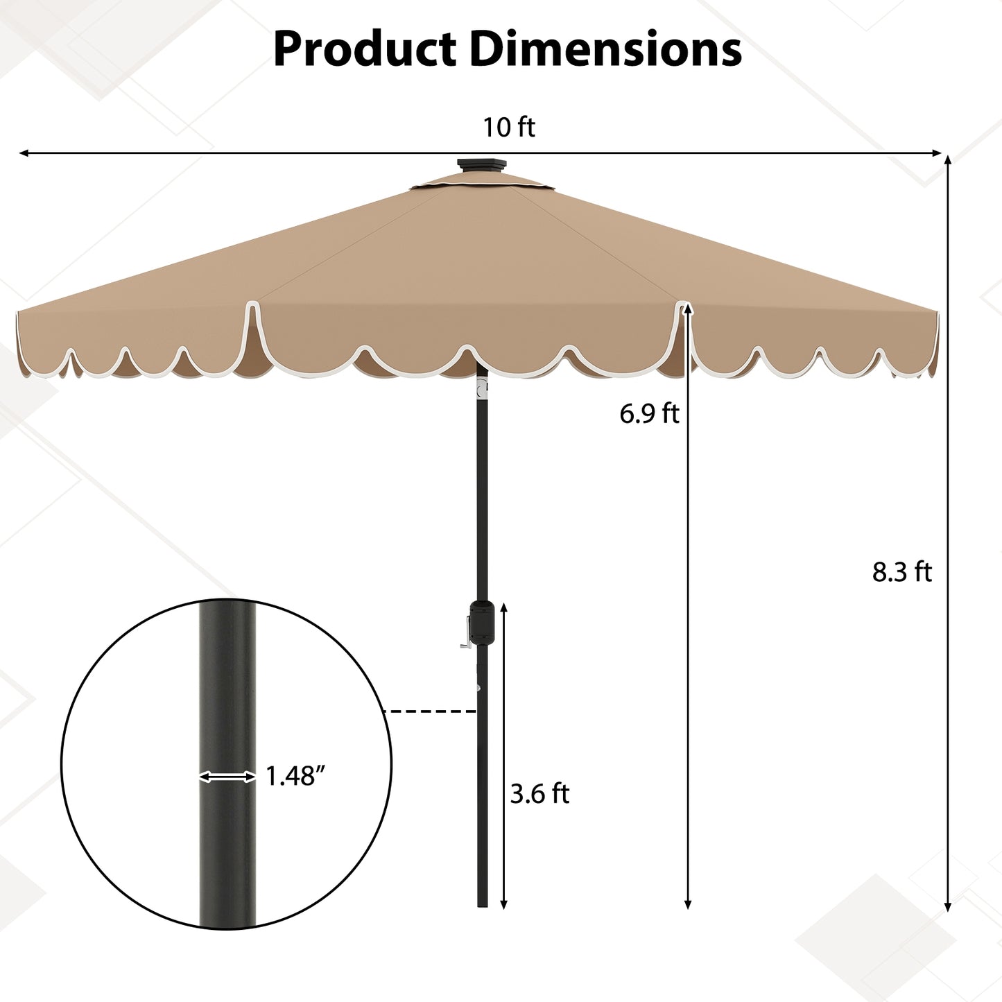 10 Feet Solar Patio Umbrella with 24 LED Lights, Coffee Outdoor Umbrellas at Gallery Canada