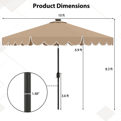 10 Feet Solar Patio Umbrella with 24 LED Lights, Coffee Outdoor Umbrellas at Gallery Canada