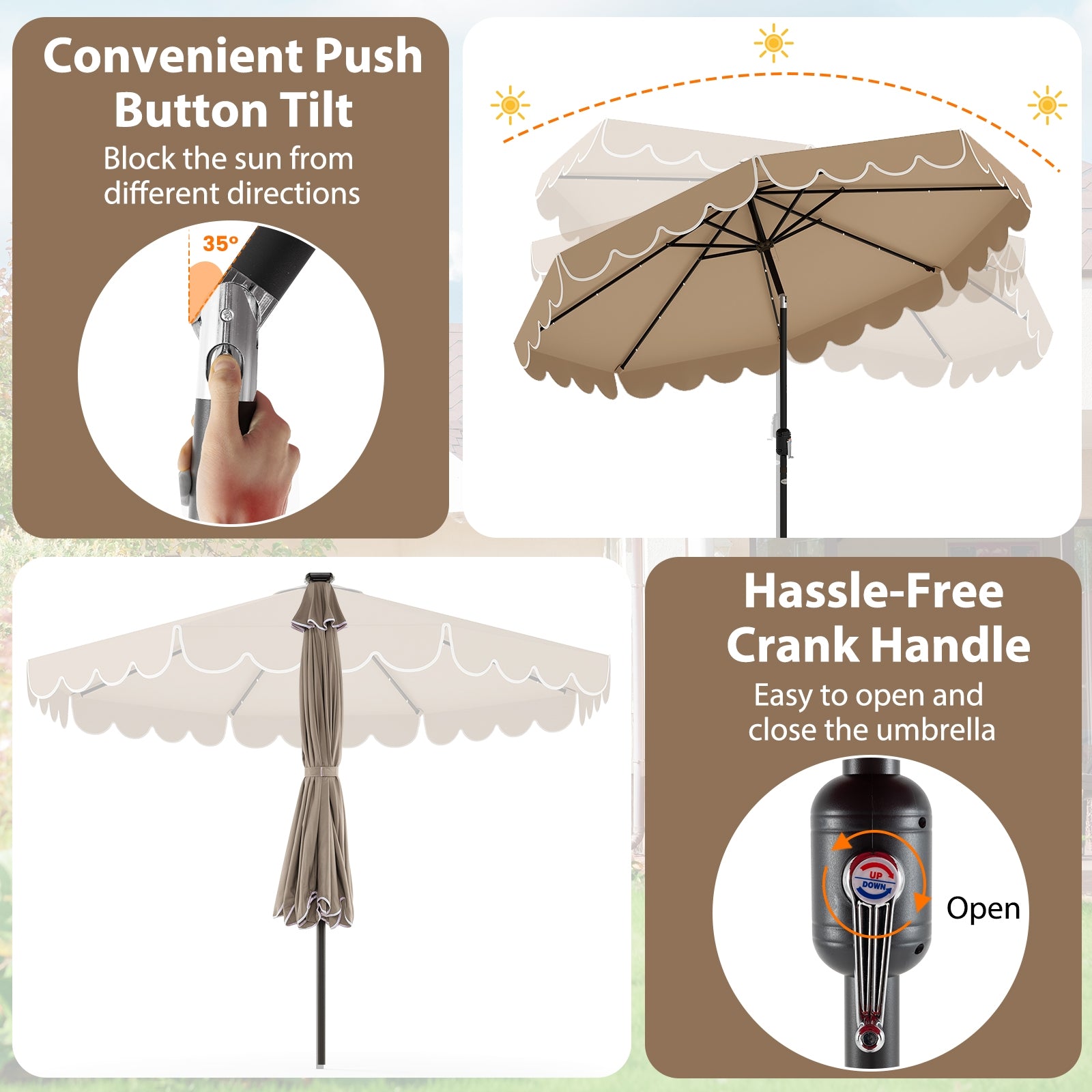 10 Feet Solar Patio Umbrella with 24 LED Lights, Coffee Outdoor Umbrellas at Gallery Canada