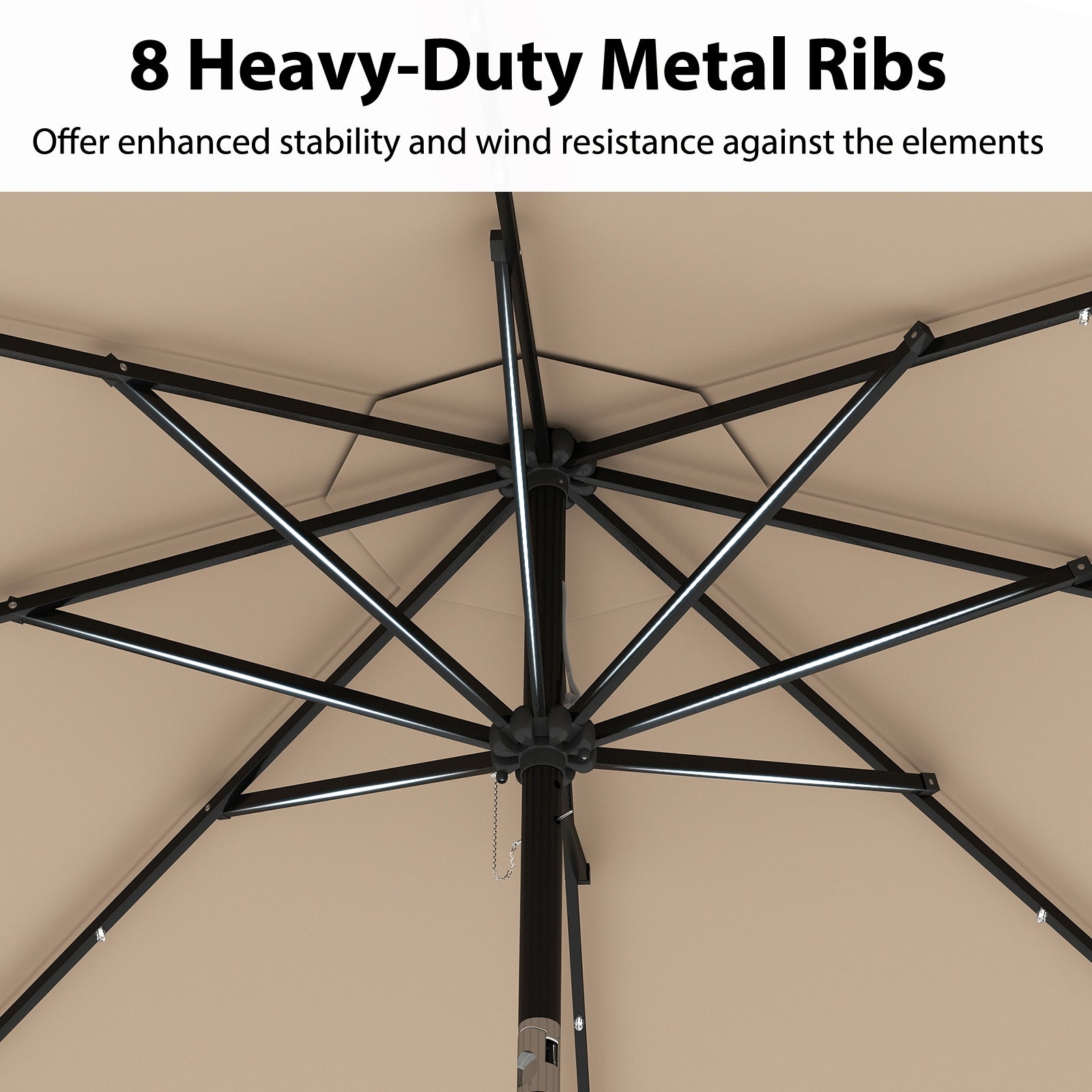 10 Feet Solar Patio Umbrella with 24 LED Lights, Coffee Outdoor Umbrellas at Gallery Canada