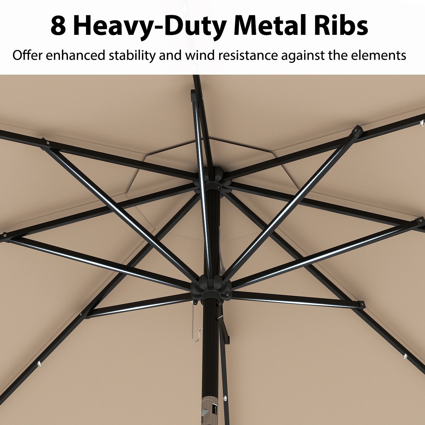 10 Feet Solar Patio Umbrella with 24 LED Lights, Coffee Outdoor Umbrellas at Gallery Canada