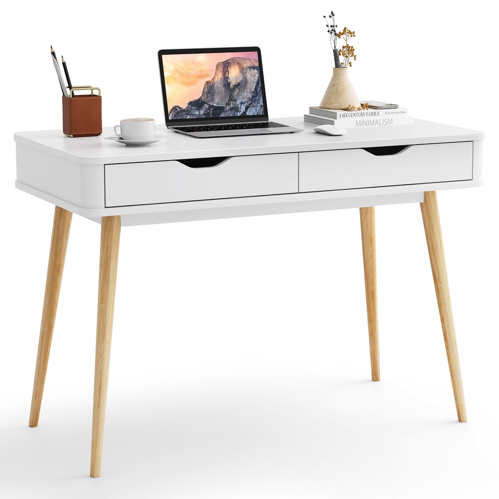 43.5 Inch Computer Desk with 2 Drawers for Small Spaces, White Computer Desks White at Gallery Canada