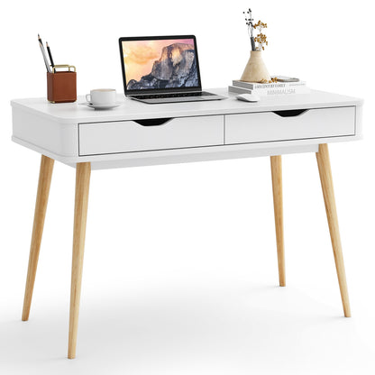 43.5 Inch Computer Desk with 2 Drawers for Small Spaces, White Computer Desks White at Gallery Canada