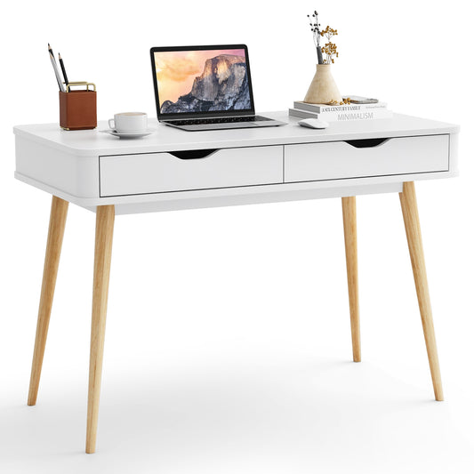 43.5 Inch Computer Desk with 2 Drawers for Small Spaces, White Computer Desks White at Gallery Canada