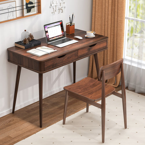 43.5 Inch Computer Desk, 2 Drawers, Walnut